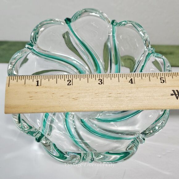 Vtg Mikasa Crystal Green Peppermint Swirl Tea Light Holder Candy Dish Home Decor - Picture 6 of 12